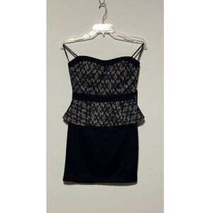 Profile Strapless Cocktail Dress, Size Small, Floral, Navy Blue, Built-In Bra